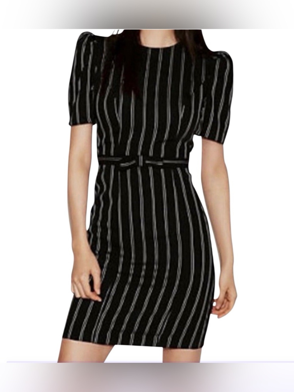 Express Womens Dress 12 Black White Vertical Stripes Office Career Corporate